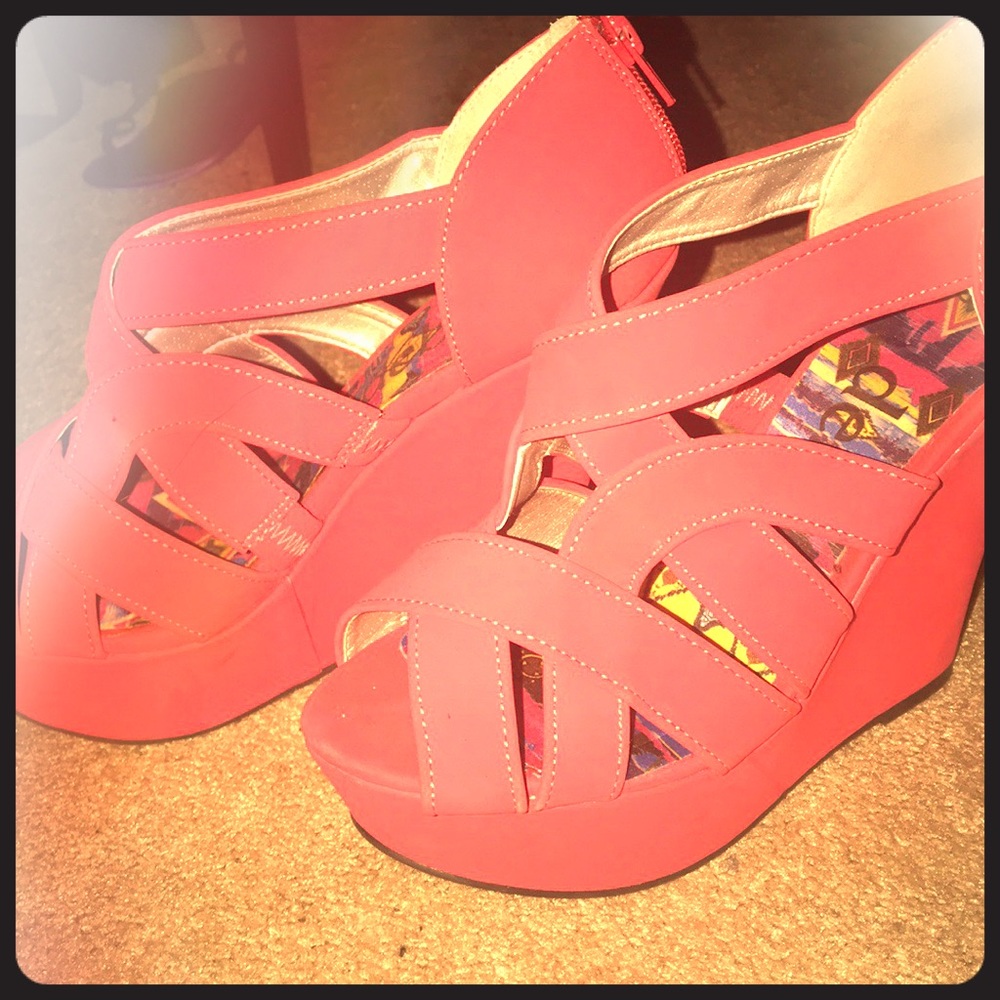 Bright pink wedges